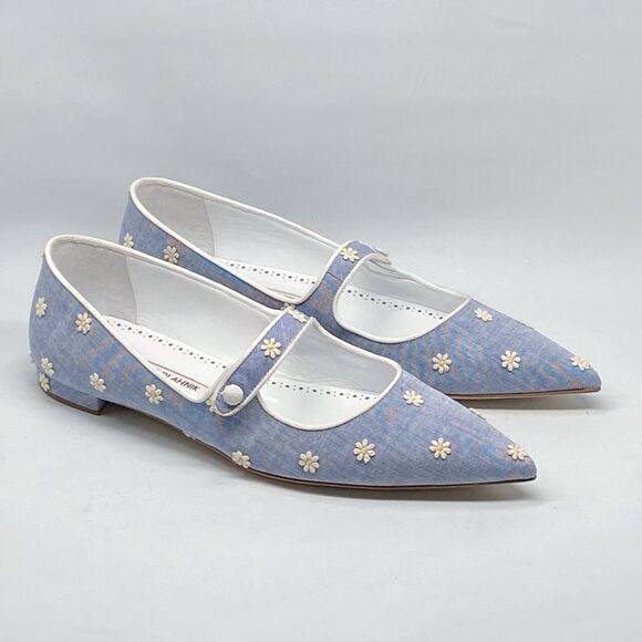 Manolo Blahnik Campari Blue Mary Jane Ballet Flats size 38.5 - Picture 10 of 13